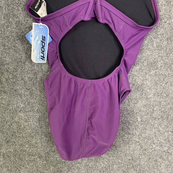 Sporti 1 Pc Bathing Suit NWT Padded Bra High Leg Thin Strap Purple Sz 32 - Picture 8 of 11